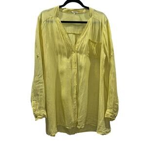 Eileen Fisher Butter Yellow 100% Irish Linen Button Down Shirt- Size Large